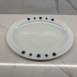 Vintage 1960s JAJ Pyrex Black White Gaiety Snowflake Large Oval Serving Platter